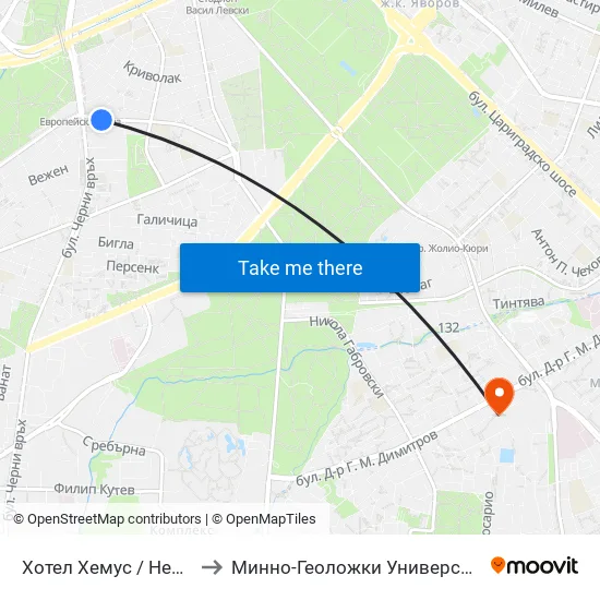 Ⓜ️ Хотел Хемус / Hemus Hotel (2329) to Минно-Геоложки Университет ""Св.Иван Рилски"" map