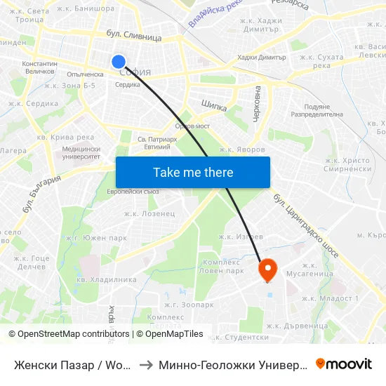 Женски Пазар / Women’S Market (0378) to Минно-Геоложки Университет ""Св.Иван Рилски"" map