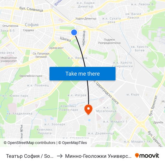 Театър София / Sofia Theatre (1724) to Минно-Геоложки Университет ""Св.Иван Рилски"" map
