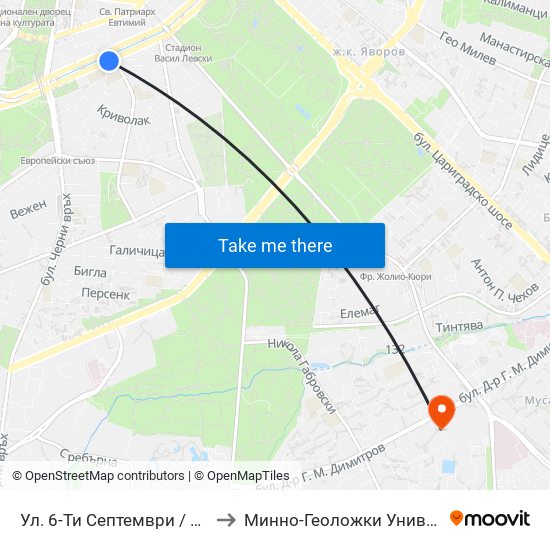 Ул. 6-Ти Септември / Shesti Septemvri St. (1807) to Минно-Геоложки Университет ""Св.Иван Рилски"" map