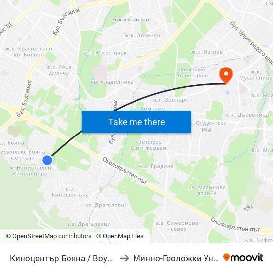 Киноцентър Бояна / Boyana Film Studios (Kinotsentar) (0931) to Минно-Геоложки Университет ""Св.Иван Рилски"" map