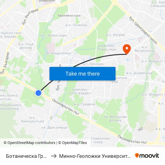 Ботаническа Градина (2685) to Минно-Геоложки Университет ""Св.Иван Рилски"" map
