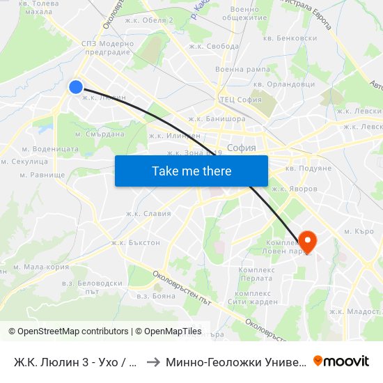 Ж.К. Люлин 3 - Ухо / Lyulin 3 Qr. - Loop (0610) to Минно-Геоложки Университет ""Св.Иван Рилски"" map
