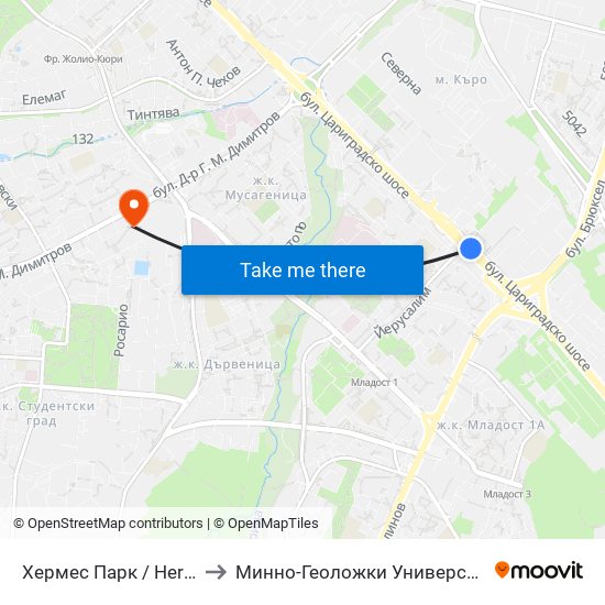Хермес Парк / Hermes Park (2593) to Минно-Геоложки Университет ""Св.Иван Рилски"" map
