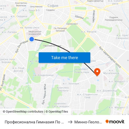 Професионална Гимназия По Дизайн Елисавета Вазова / Elisaveta Vazova High School Of Design (1739) to Минно-Геоложки Университет ""Св.Иван Рилски"" map