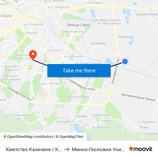 Кметство Казичене / Kazichene Municipality (0940) to Минно-Геоложки Университет ""Св.Иван Рилски"" map