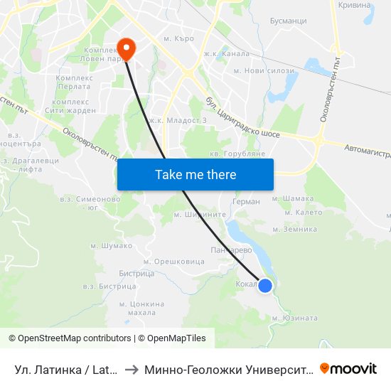 Ул. Латинка / Latinka St. (2020) to Минно-Геоложки Университет ""Св.Иван Рилски"" map