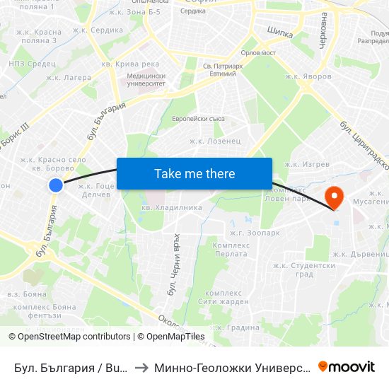 Бул. България / Bulgaria Blvd. (6275) to Минно-Геоложки Университет ""Св.Иван Рилски"" map