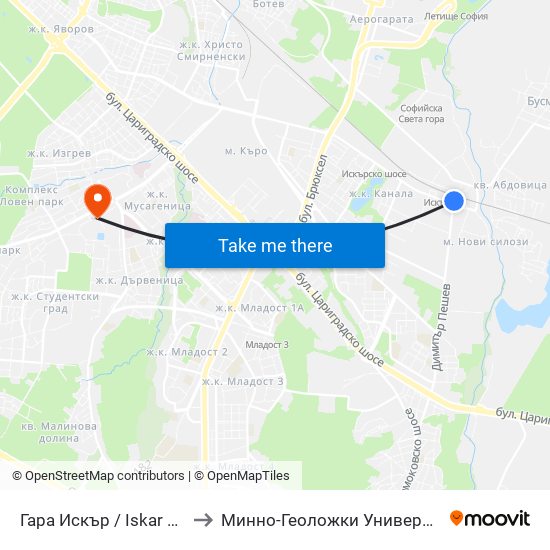 Гара Искър / Iskar Train Station (0826) to Минно-Геоложки Университет ""Св.Иван Рилски"" map