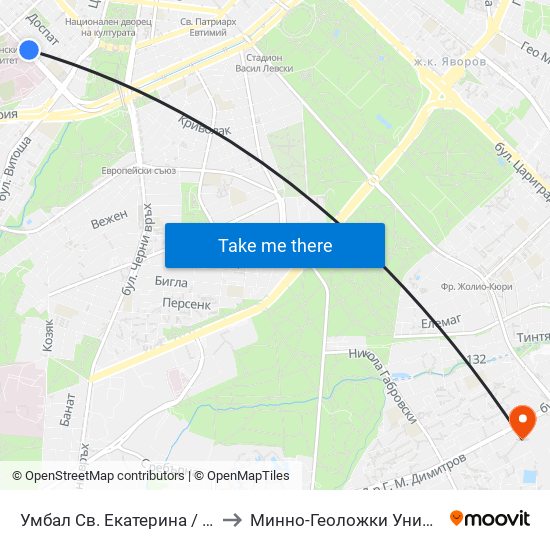Умбал Св. Екатерина / St. Ekaterina Hospital (0443) to Минно-Геоложки Университет ""Св.Иван Рилски"" map