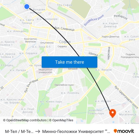 М-Тел / M-Tel (0752) to Минно-Геоложки Университет ""Св.Иван Рилски"" map