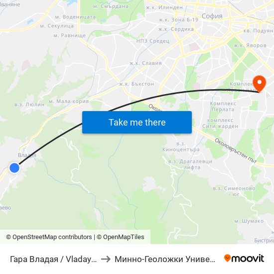 Гара Владая / Vladaya Train Station (0448) to Минно-Геоложки Университет ""Св.Иван Рилски"" map