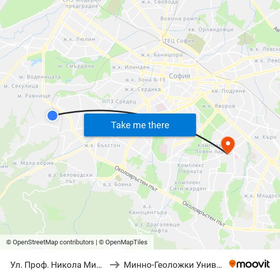 Ул. Проф. Никола Милев / Prof. Nikola Mitev St. to Минно-Геоложки Университет ""Св.Иван Рилски"" map