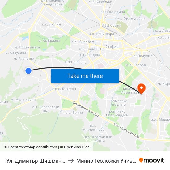Ул. Димитър Шишманов / Dimitar Shishmanov St. to Минно-Геоложки Университет ""Св.Иван Рилски"" map