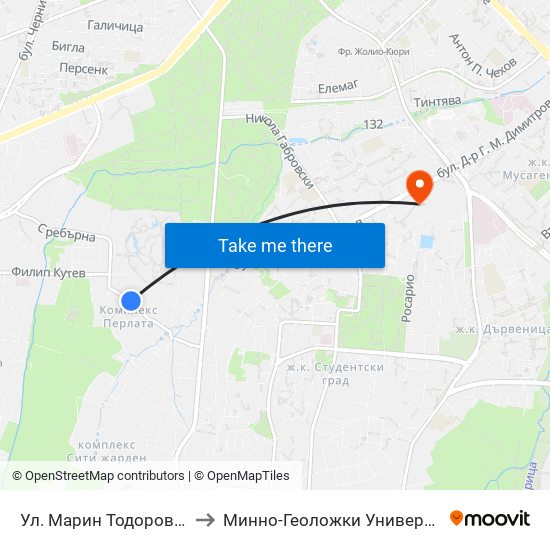 Ул. Марин Тодоров / Marin Todorov St. to Минно-Геоложки Университет ""Св.Иван Рилски"" map