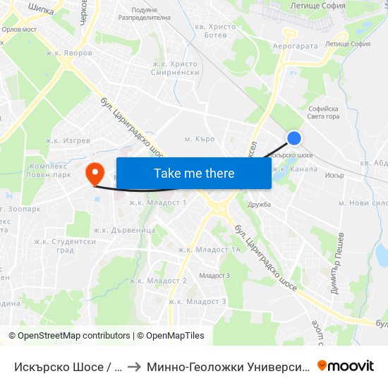 Искърско Шосе / Iskarsko Shose to Минно-Геоложки Университет ""Св.Иван Рилски"" map