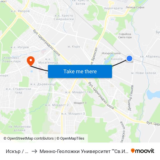Искър / Iskar to Минно-Геоложки Университет ""Св.Иван Рилски"" map