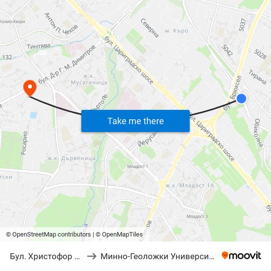 Бул. Христофор Колумб (0373) to Минно-Геоложки Университет ""Св.Иван Рилски"" map