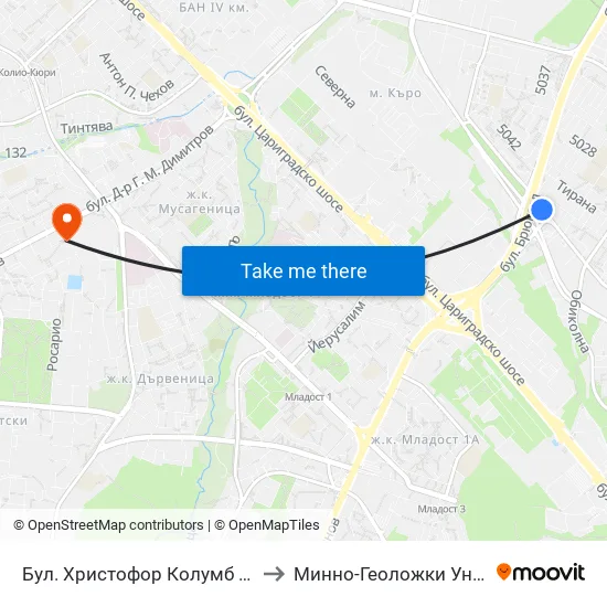 Бул. Христофор Колумб / Christopher Columbus Blvd. (0578) to Минно-Геоложки Университет ""Св.Иван Рилски"" map