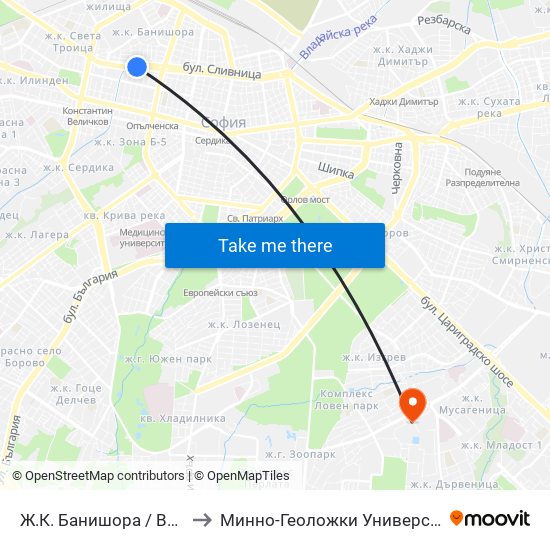 Ж.К. Банишора / Banishora Qr. (0804) to Минно-Геоложки Университет ""Св.Иван Рилски"" map