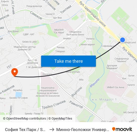 София Тех Парк / Sofia Tech Park (2795) to Минно-Геоложки Университет ""Св.Иван Рилски"" map