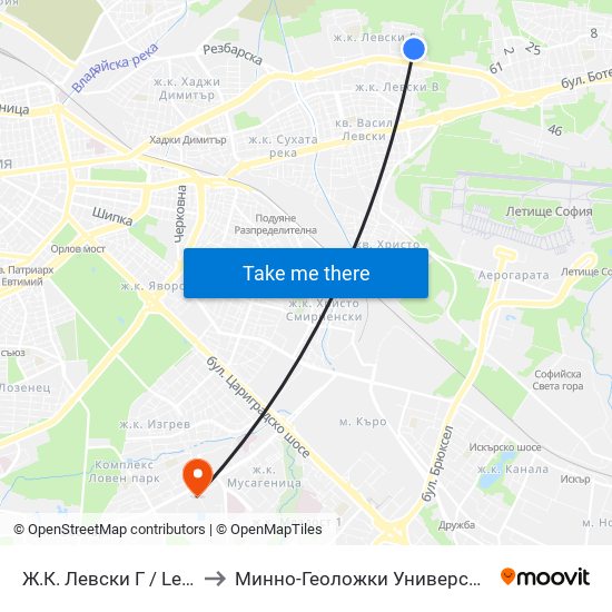 Ж.К. Левски Г / Levski G Qr (6600) to Минно-Геоложки Университет ""Св.Иван Рилски"" map