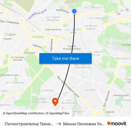 Пътностроителна Техника / Road Building Equipment (6333) to Минно-Геоложки Университет ""Св.Иван Рилски"" map