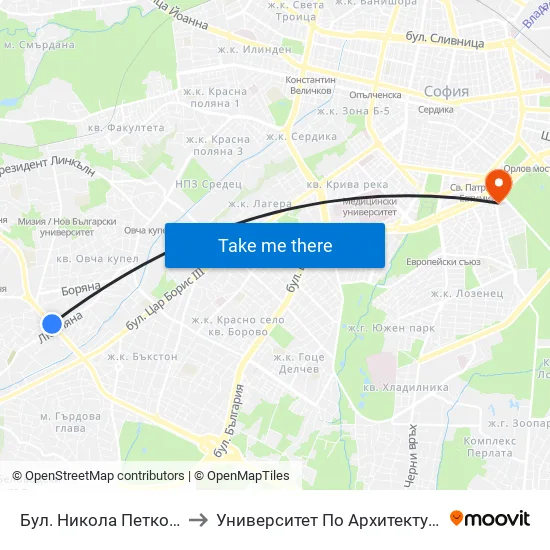 Бул. Никола Петков / Nikola Petkov Blvd. (0347) to Университет По Архитектура, Строителство И Геодезия - Ректорат map