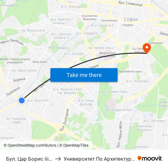 Бул. Цар Борис Ііі / Tsar Boris Ііі Blvd. (0391) to Университет По Архитектура, Строителство И Геодезия - Ректорат map