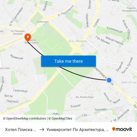 Хотел Плиска / Pliska Hotel (2326) to Университет По Архитектура, Строителство И Геодезия - Ректорат map