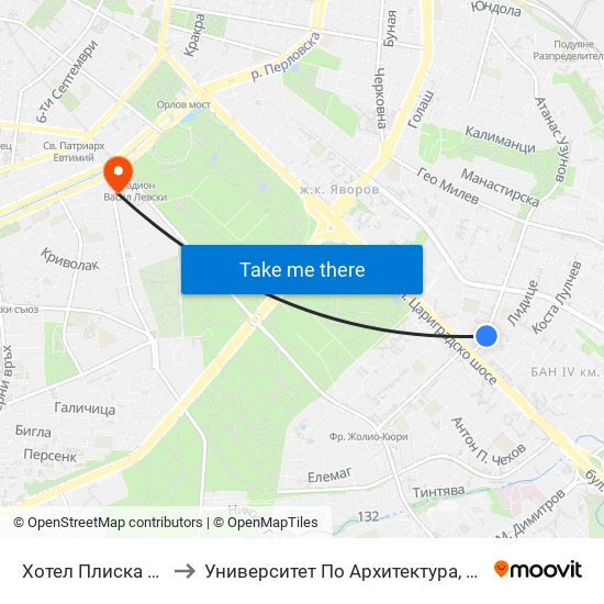 Хотел Плиска / Pliska Hotel (2325) to Университет По Архитектура, Строителство И Геодезия - Ректорат map