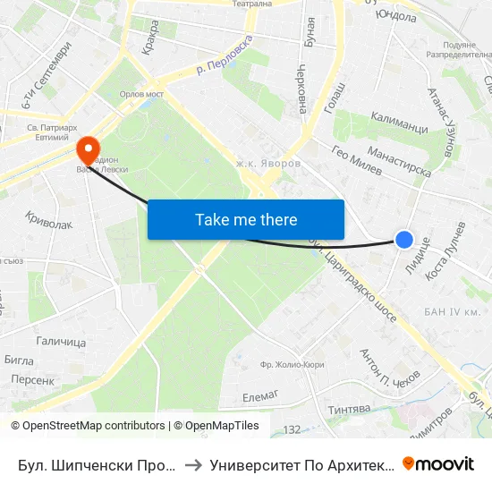Бул. Шипченски Проход / Shipchenski Prohod Blvd. (0402) to Университет По Архитектура, Строителство И Геодезия - Ректорат map