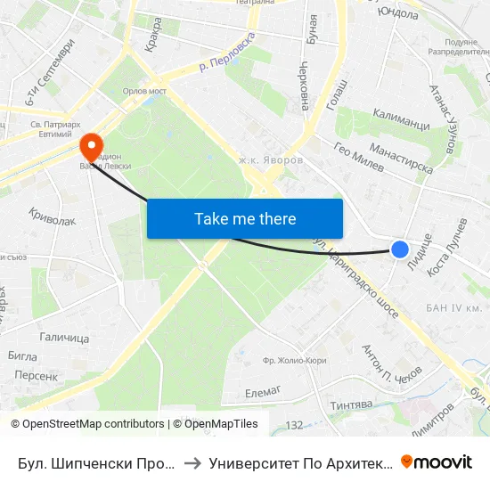 Бул. Шипченски Проход / Shipchenski Prohod Blvd. (0403) to Университет По Архитектура, Строителство И Геодезия - Ректорат map