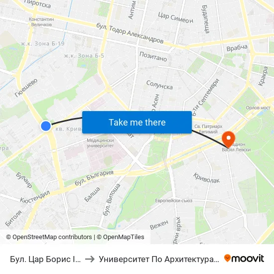 Бул. Цар Борис Ііі / Boris III Blvd. (0389) to Университет По Архитектура, Строителство И Геодезия - Ректорат map
