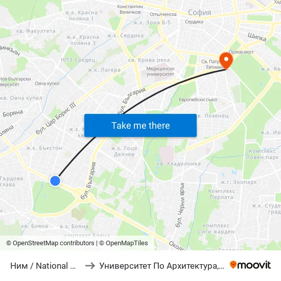 🎨 Ним / National History Museum (1465) to Университет По Архитектура, Строителство И Геодезия - Ректорат map
