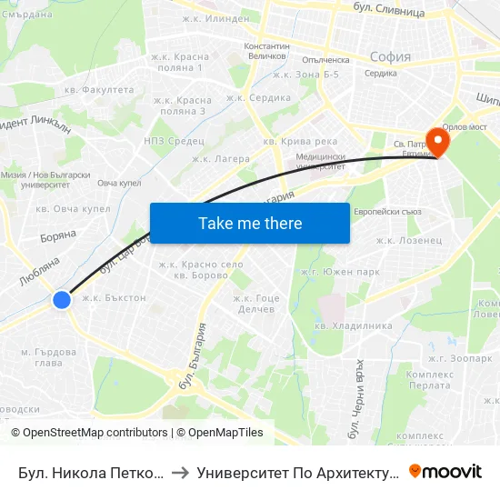 Бул. Никола Петков / Nikola Petkov Blvd. (0348) to Университет По Архитектура, Строителство И Геодезия - Ректорат map