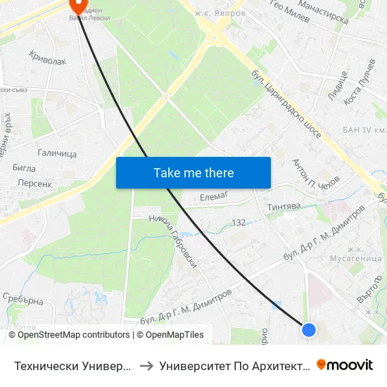 🎓🏥 Технически Университет / Technical University (1740) to Университет По Архитектура, Строителство И Геодезия - Ректорат map
