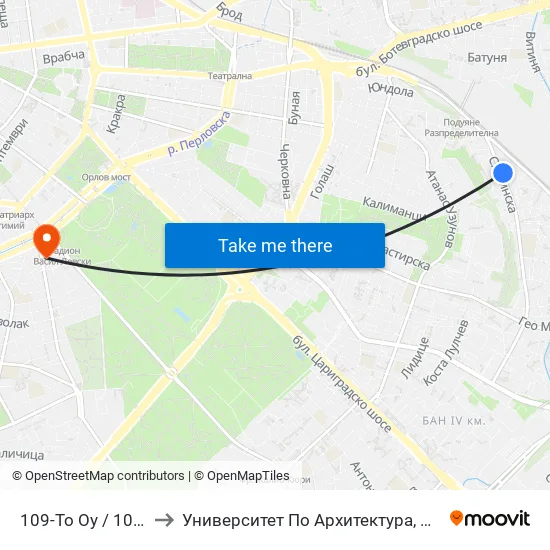 109-То Оу / 109-Th School (0119) to Университет По Архитектура, Строителство И Геодезия - Ректорат map