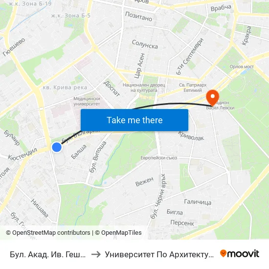 Ⓜ️ Бул. Акад. Ив. Гешов / Ivan Geshov Blvd. (0268) to Университет По Архитектура, Строителство И Геодезия - Ректорат map