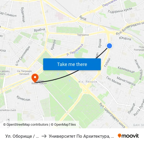 Ул. Оборище / Oborishte St. (2070) to Университет По Архитектура, Строителство И Геодезия - Ректорат map