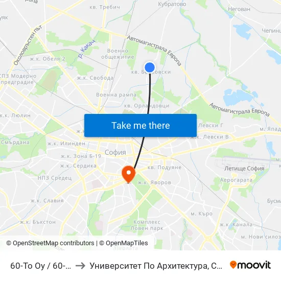 60-То Оу / 60-Th School (0040) to Университет По Архитектура, Строителство И Геодезия - Ректорат map