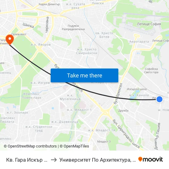 Кв. Гара Искър / Gara Iskar Qr. (0036) to Университет По Архитектура, Строителство И Геодезия - Ректорат map