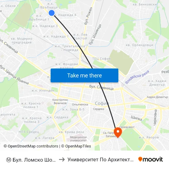 Ⓜ️ Бул. Ломско Шосе / Lomsko Shose Blvd. (0334) to Университет По Архитектура, Строителство И Геодезия - Ректорат map
