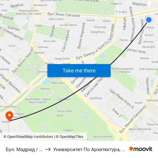 Бул. Мадрид / Madrid Blvd. (0337) to Университет По Архитектура, Строителство И Геодезия - Ректорат map