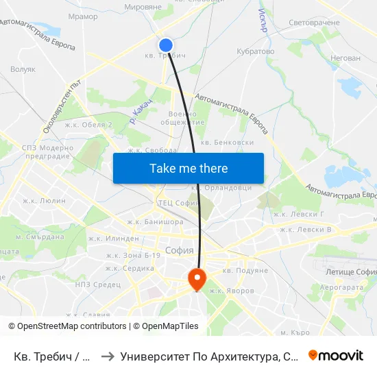 👋 Кв. Требич / Trebich Qr. (0905) to Университет По Архитектура, Строителство И Геодезия - Ректорат map