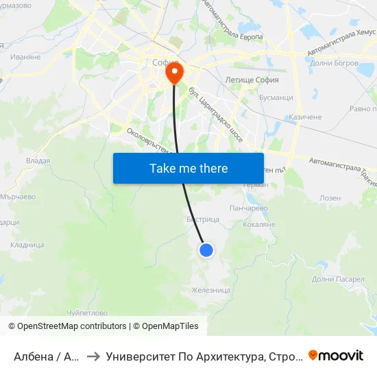 Албена / Albena (0072) to Университет По Архитектура, Строителство И Геодезия - Ректорат map