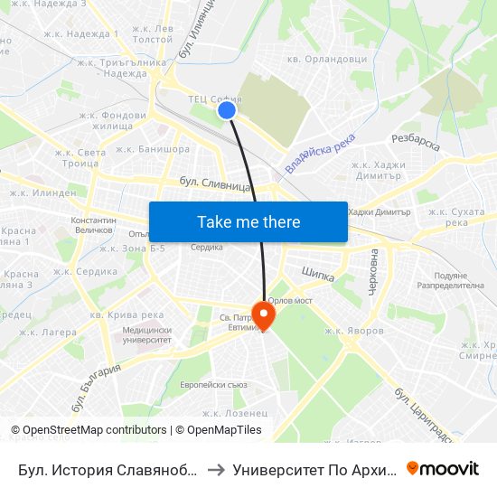 Бул. История Славянобългарска / Istoriya Slavyanobulgarska Blvd. (0065) to Университет По Архитектура, Строителство И Геодезия - Ректорат map