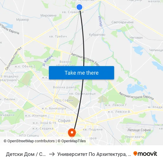 👋 Детски Дом / Children’S Home (0529) to Университет По Архитектура, Строителство И Геодезия - Ректорат map
