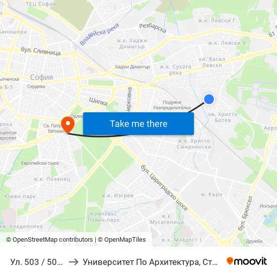 Ул. 503 / 503-Rd St. (1053) to Университет По Архитектура, Строителство И Геодезия - Ректорат map