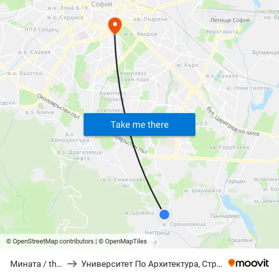 👋 Мината / the Mine (1067) to Университет По Архитектура, Строителство И Геодезия - Ректорат map